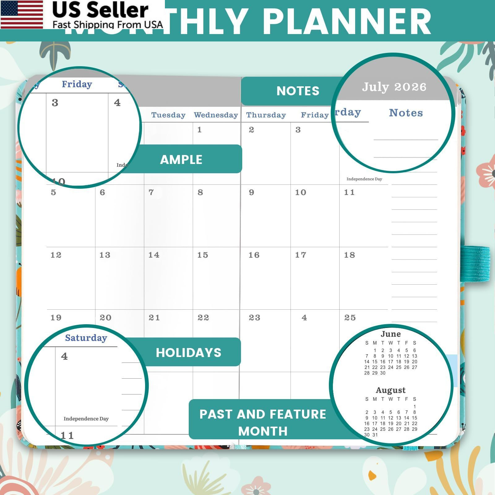 2026-2027 Pocket Planner/Calendar – Weekly & Monthly Small, Multicolored