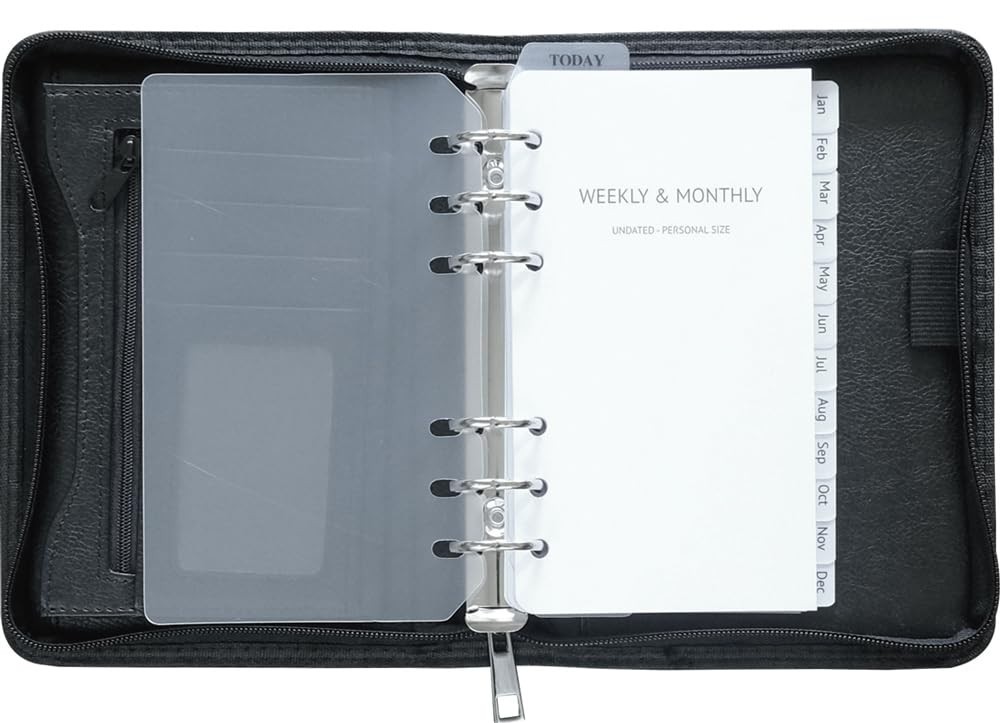 A6 Personal Size Zipper Planner Organizer Simulated Leather Undated Starter Set
