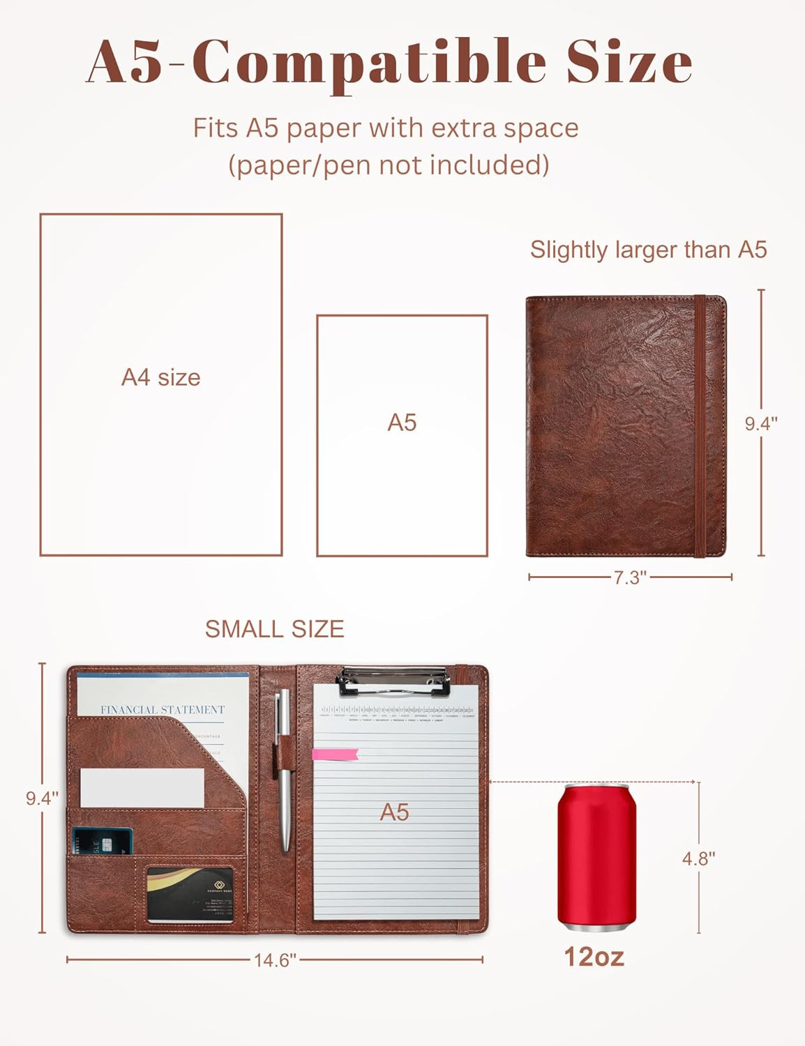 Small Padfolio Clipboard Folder for 5X8 Inch Writing Pads, Compact A5 Portfolio