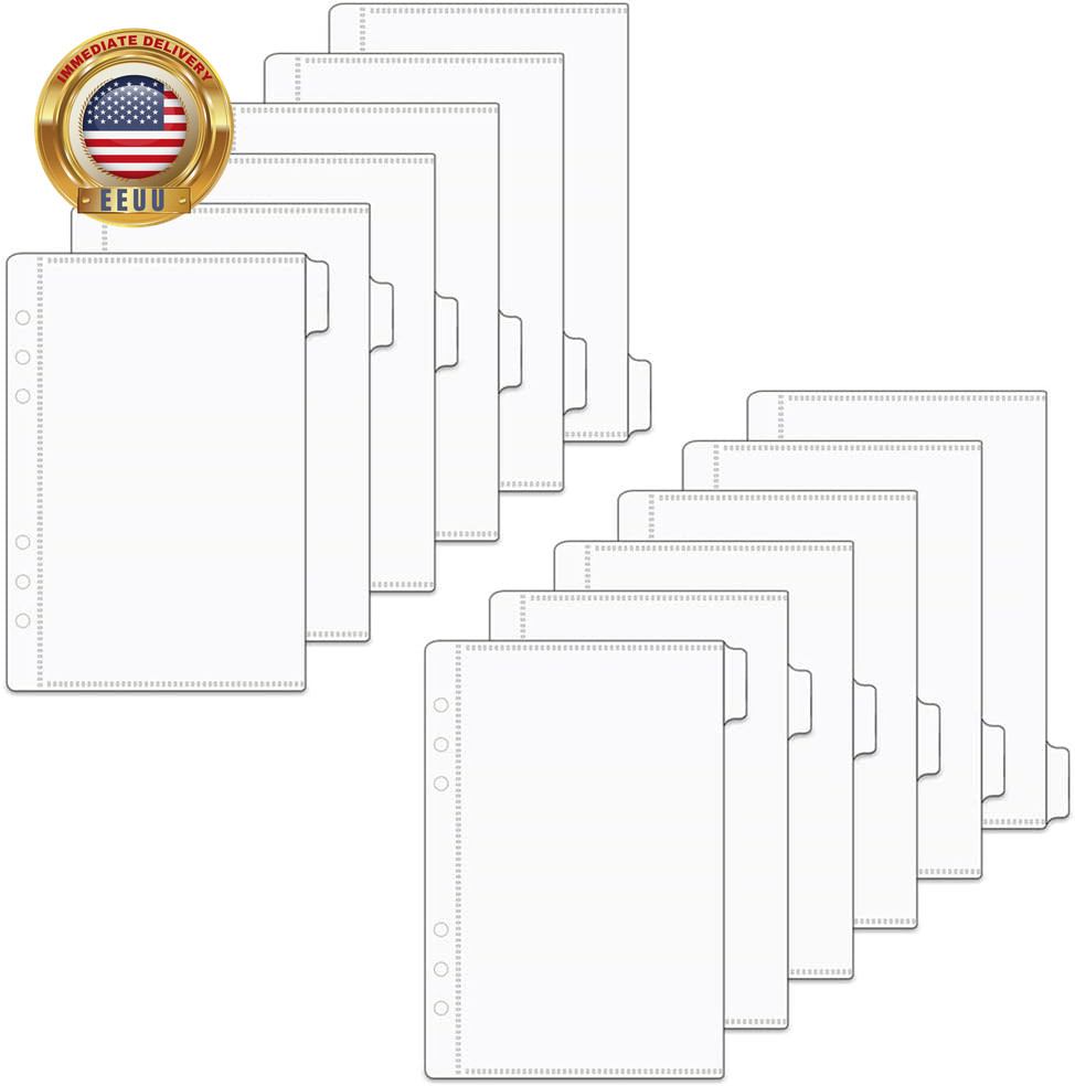 A5 Clear PP Cash Envelopes 2 Set 6 Tabs Binder Pockets Dividers 12 Sheets Budget