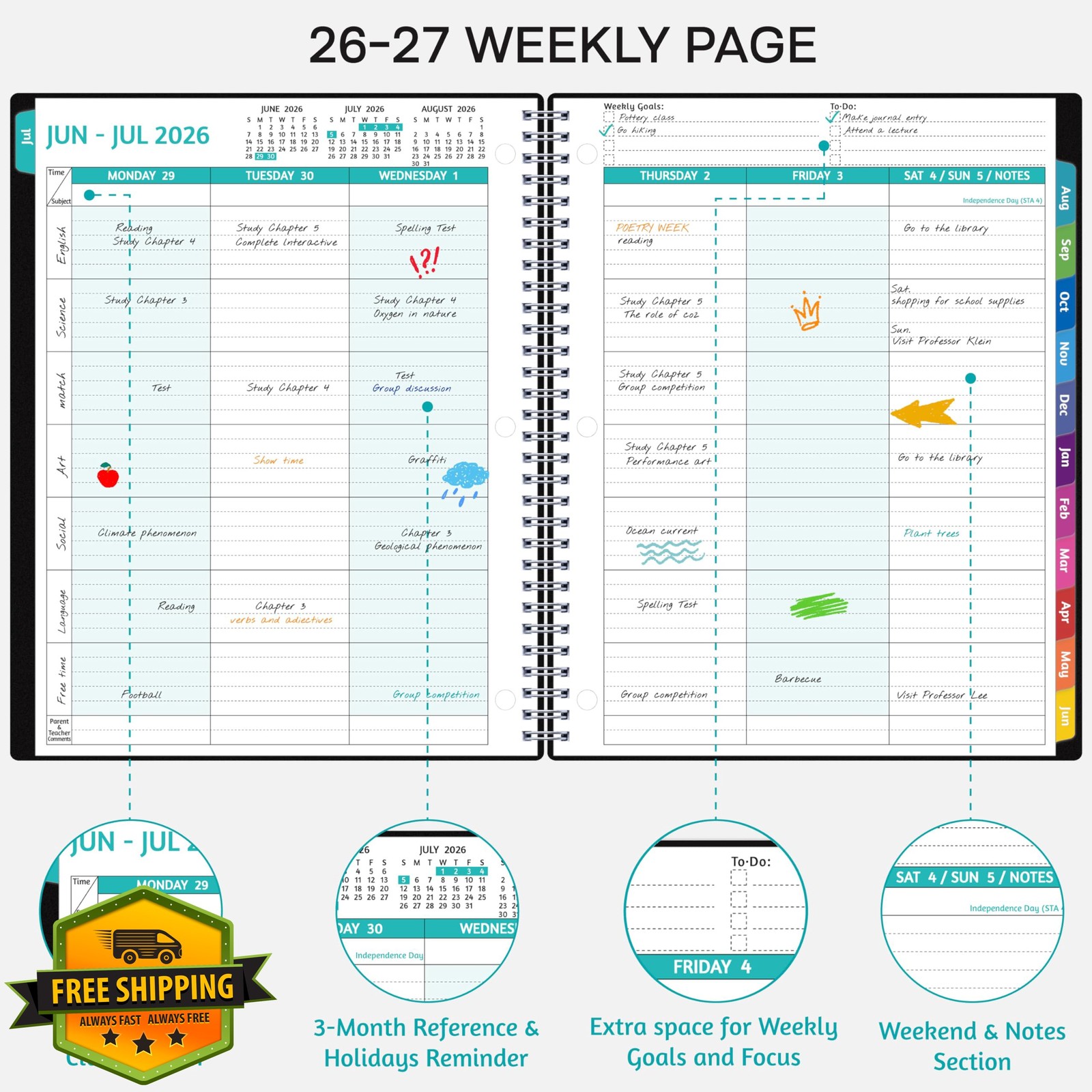 GoiUnlt Student Planner 2026-2027 Black Flexible Cover