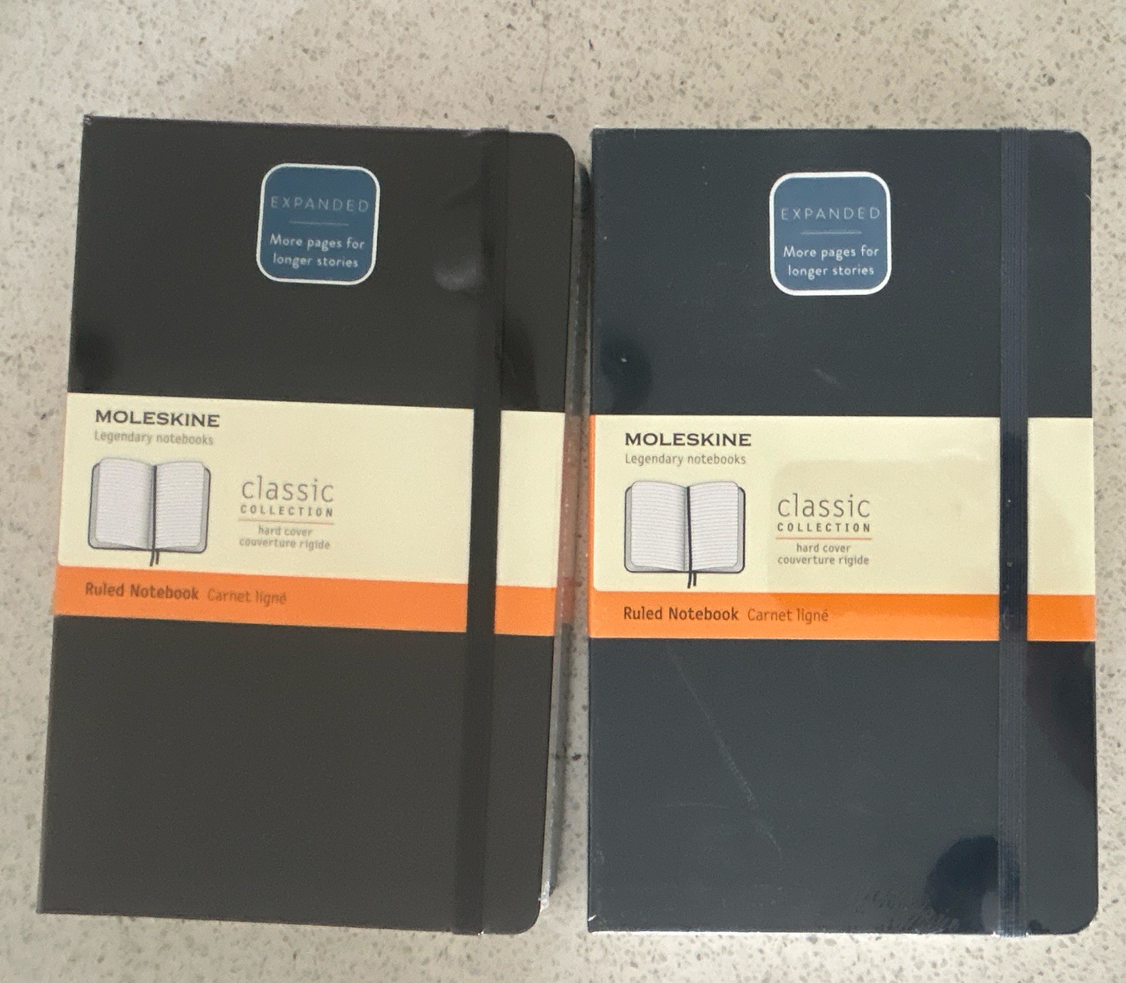 2 Moleskine Expanded Notebooks – Unopened- Hard Covers – 400 pgs – Black & Blue