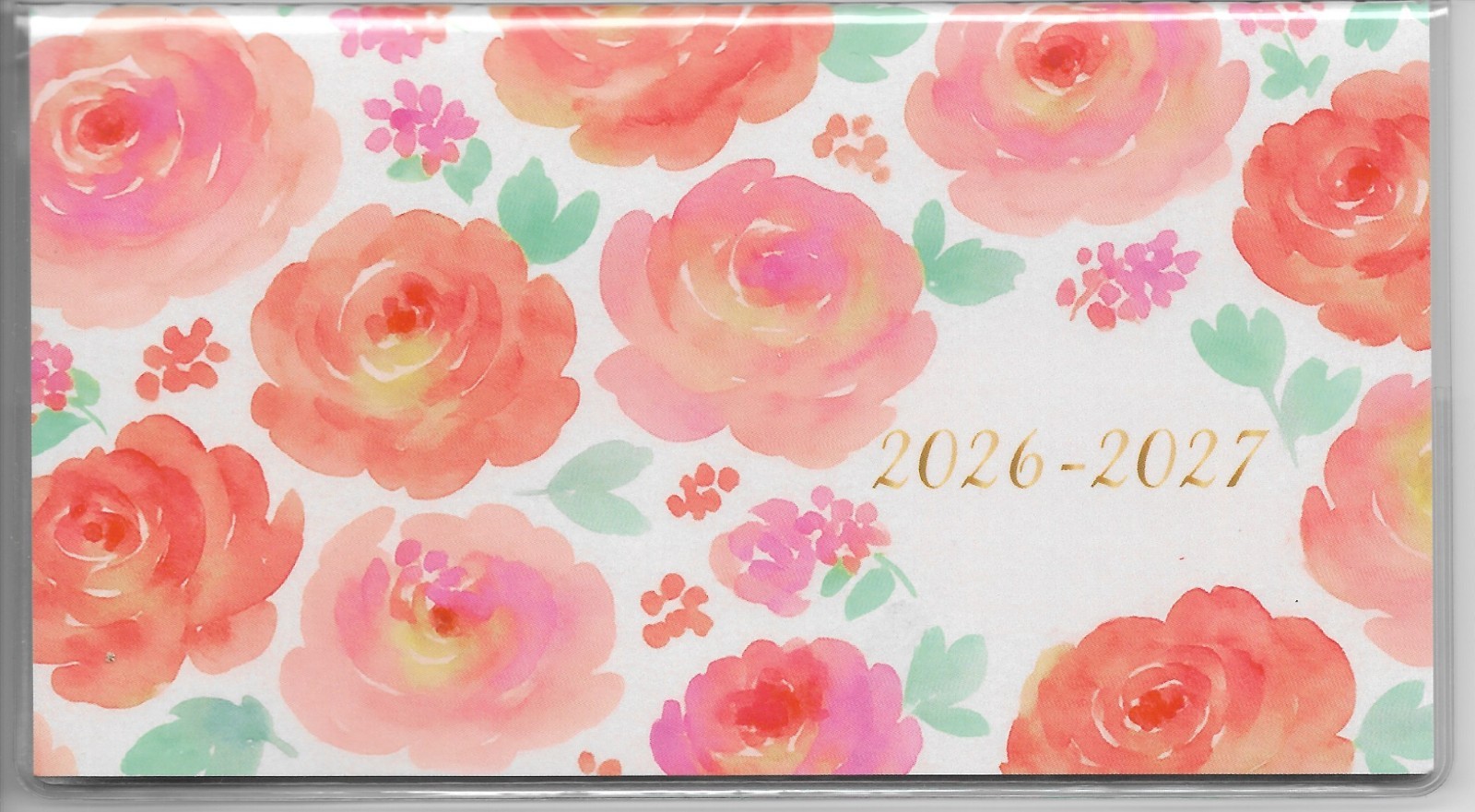 Pocket Calendar 2026-2027 -Two Year Monthly Planner 3.5″ x 6.5″ PINK FLOWERS