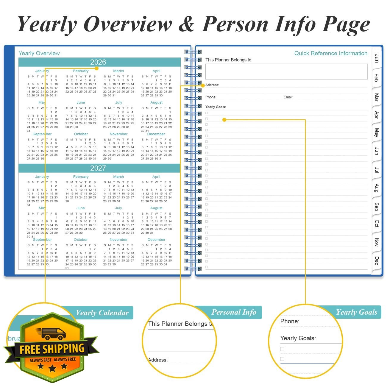 Yaridar 2026 Daily Planner 8.5″ x 11″ Blue