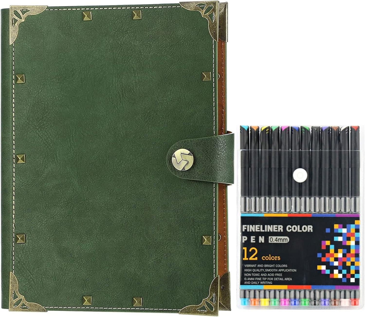 ZEEYUAN A5 Binder Planner PU Leather Refillable Journal Lined Army Green