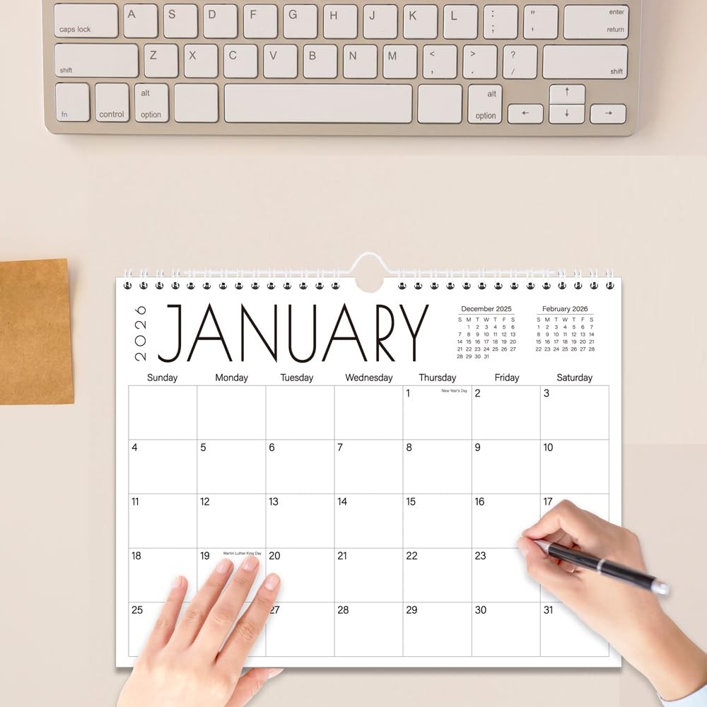 Calendar 2026-18 Months Wall from 8.5″ x 11″ wall, Black-Large-Word