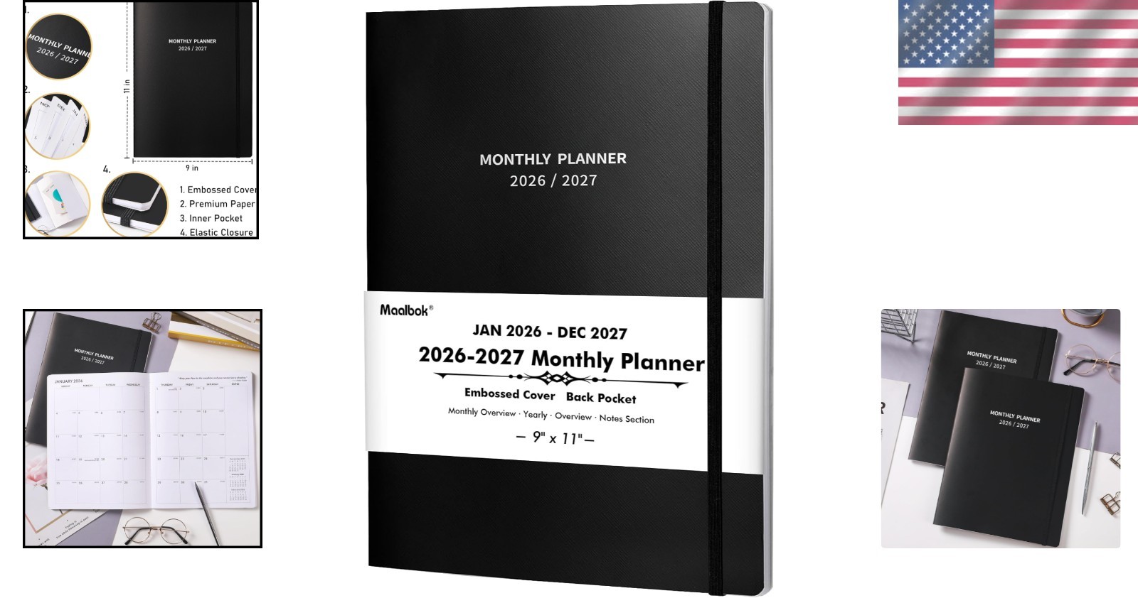 Monthly Organizer 2026 2027 Calendar 24 with Elastic Closure and Pocket