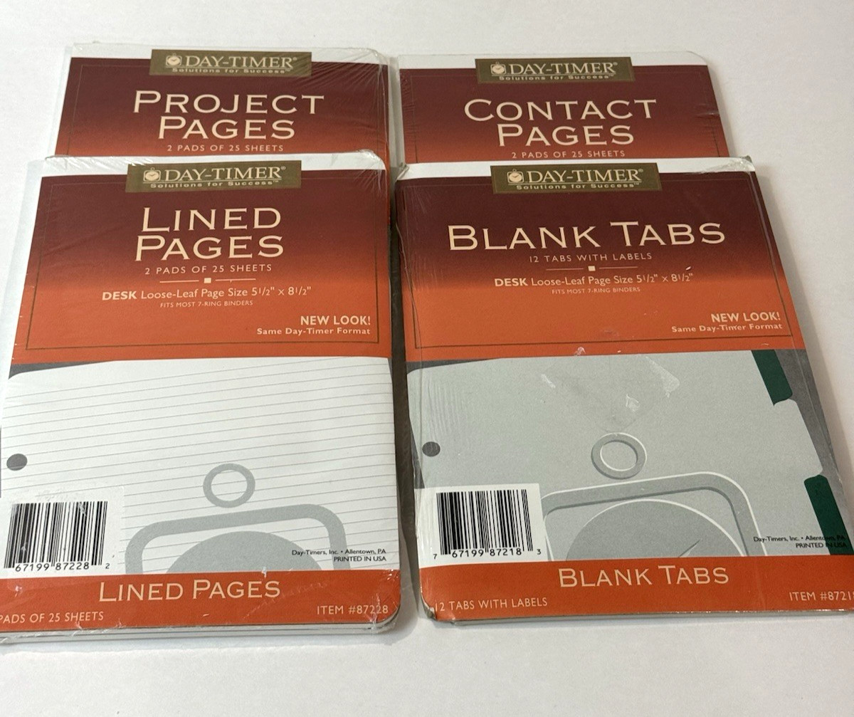 VTG Daytimer 1994 Refills Lot Lined Pages Project Contact Pages Blank Tabs NOS