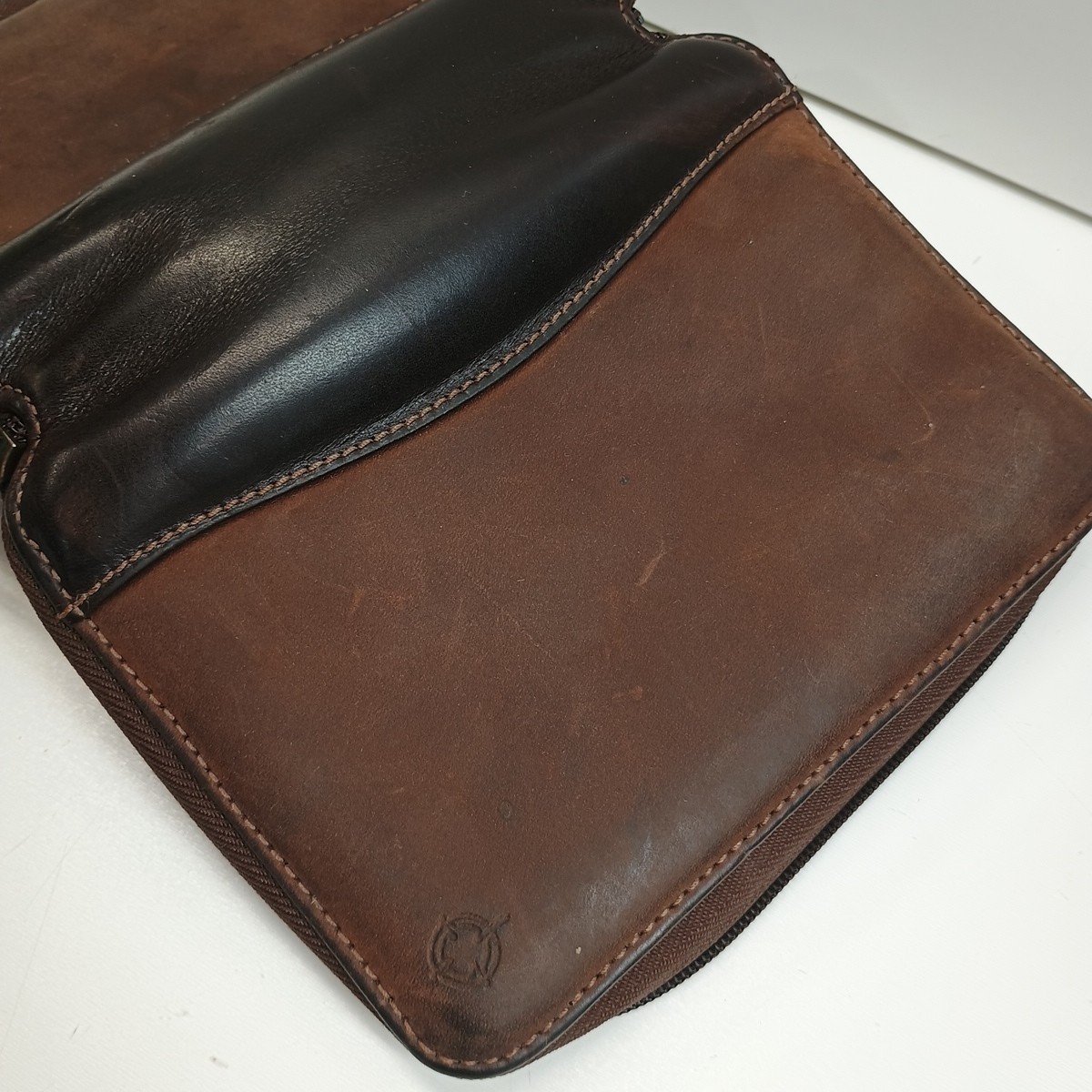 Franklin Covey Leather 6 Ring Organizer Notes Full Grain Brown Zip Around 1996