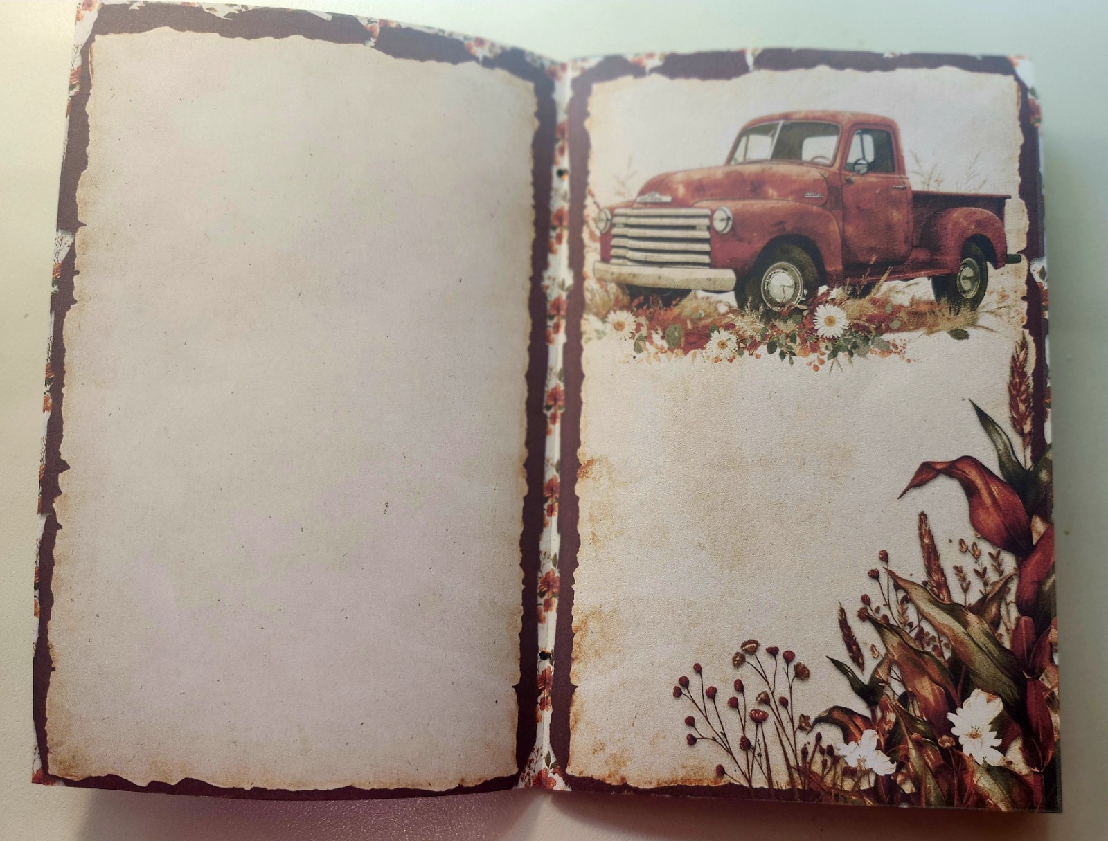Junk Journal Booklet “FARMHOUSE FALL” Handmade Lg 8.5″x5.5″ 40pgs Autumn