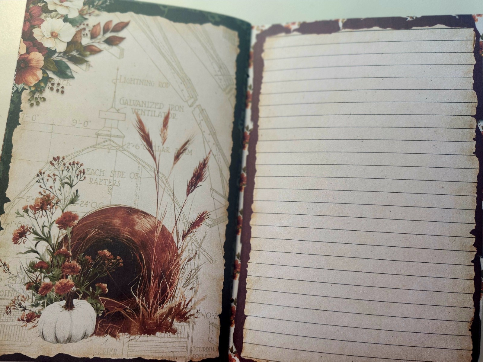 Junk Journal Booklet “FARMHOUSE FALL” Handmade Lg 8.5″x5.5″ 40pgs Autumn