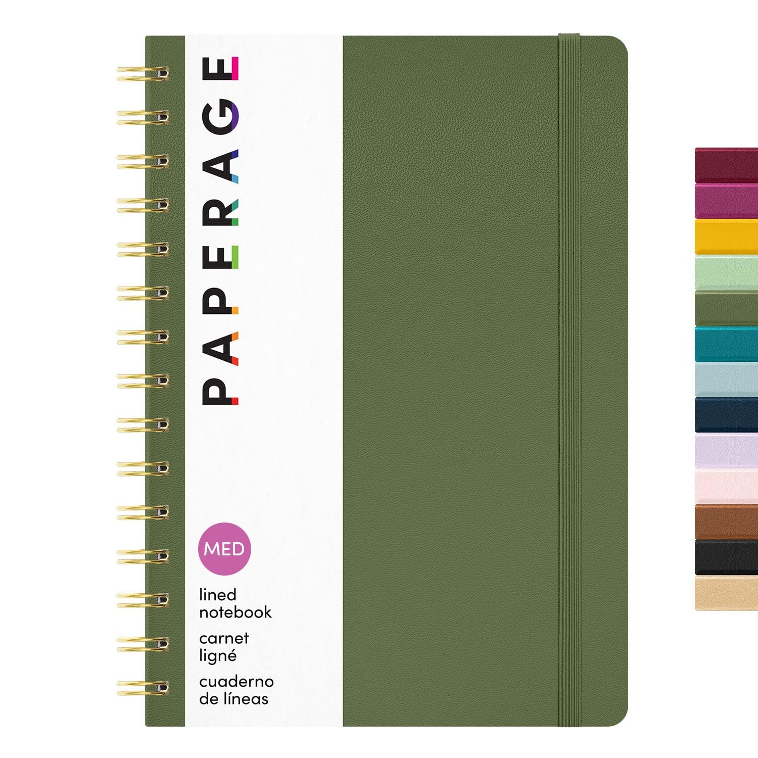 PAPERAGE Lined Spiral Journal Notebook, (Olive Green), 160 Pages, Medium 5.7 inc