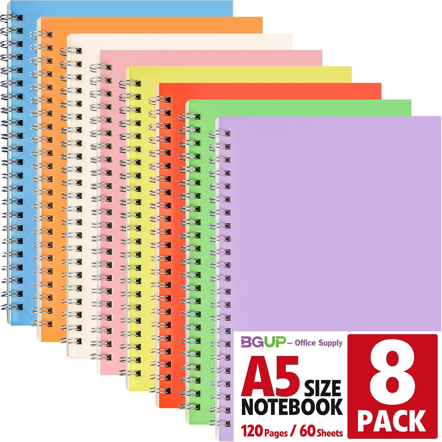 8 Pack Lined Spiral Journal Notebook, Premium A5 Soft Paper Cover (5.5″ X 8.3″),