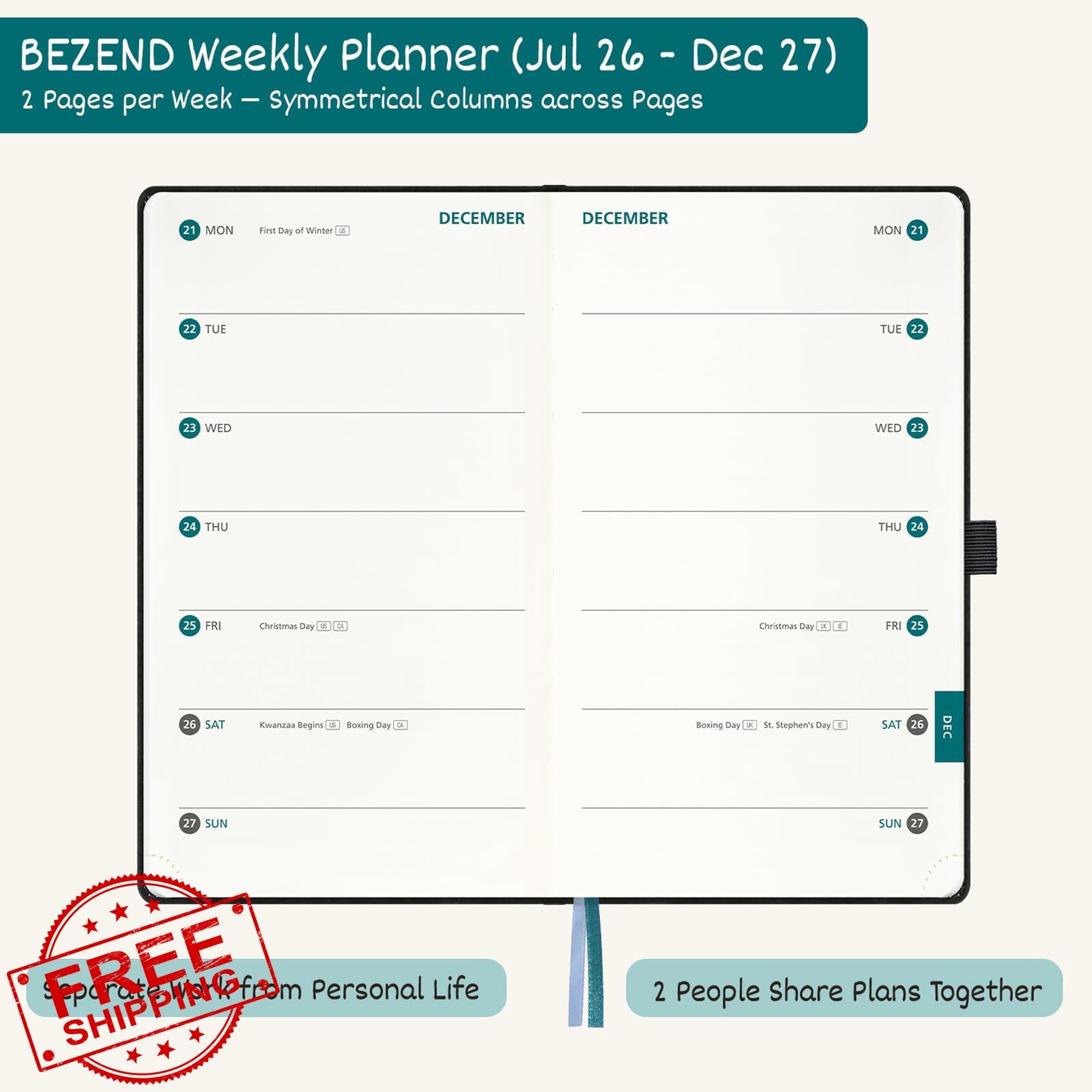 BEZEND Black Pocket Planner 3.5″x6″ Jul 26-Dec 27