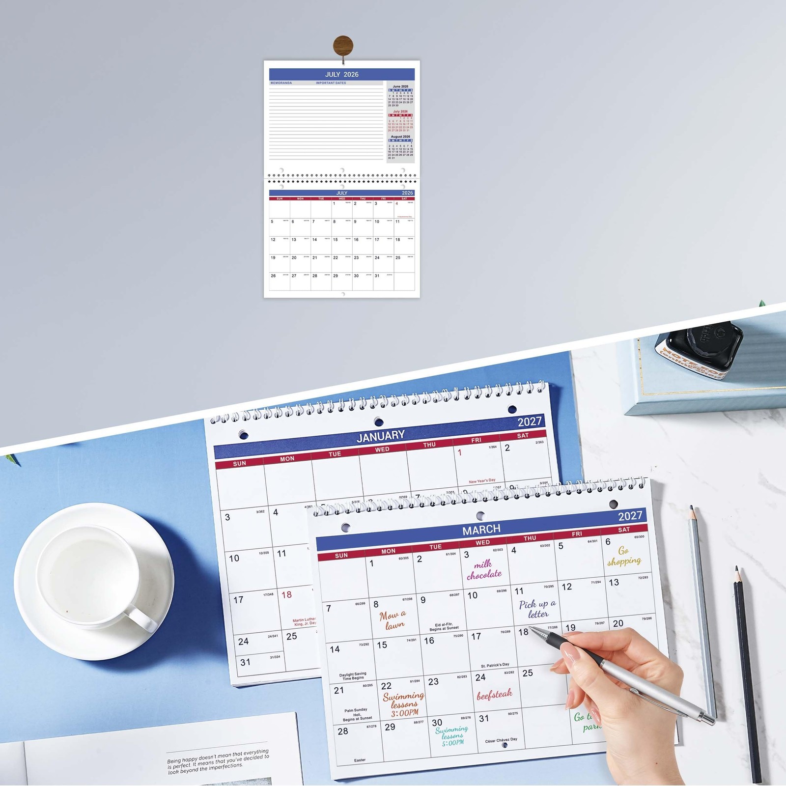 Calendar 2026-2027 – Wall Calendar 2026-2027, JUL. 2026 – DEC. 2027, 8.5″ x 1…