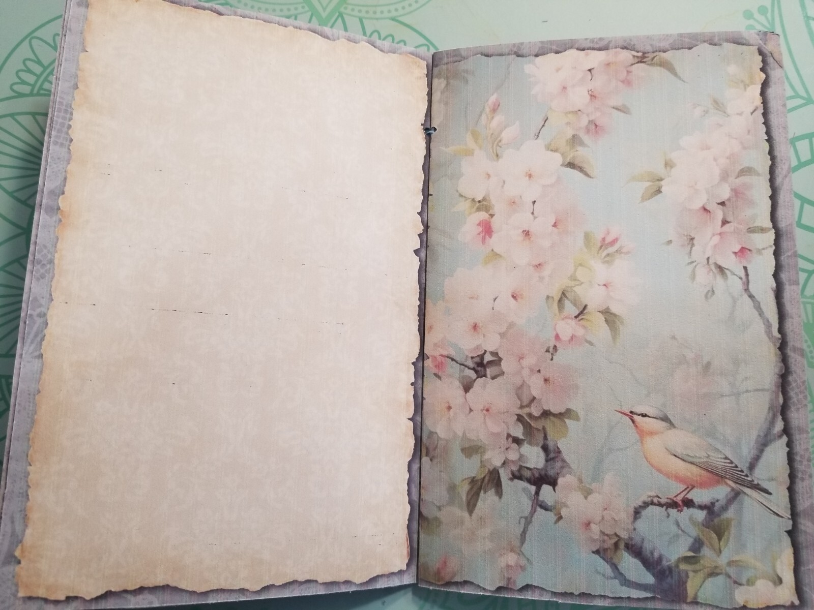 Junk Journal Blank Booklet “BIRDS & FLOWERS” HANDMADE FULL SIZE 8.5″x5.5″ 40pgs