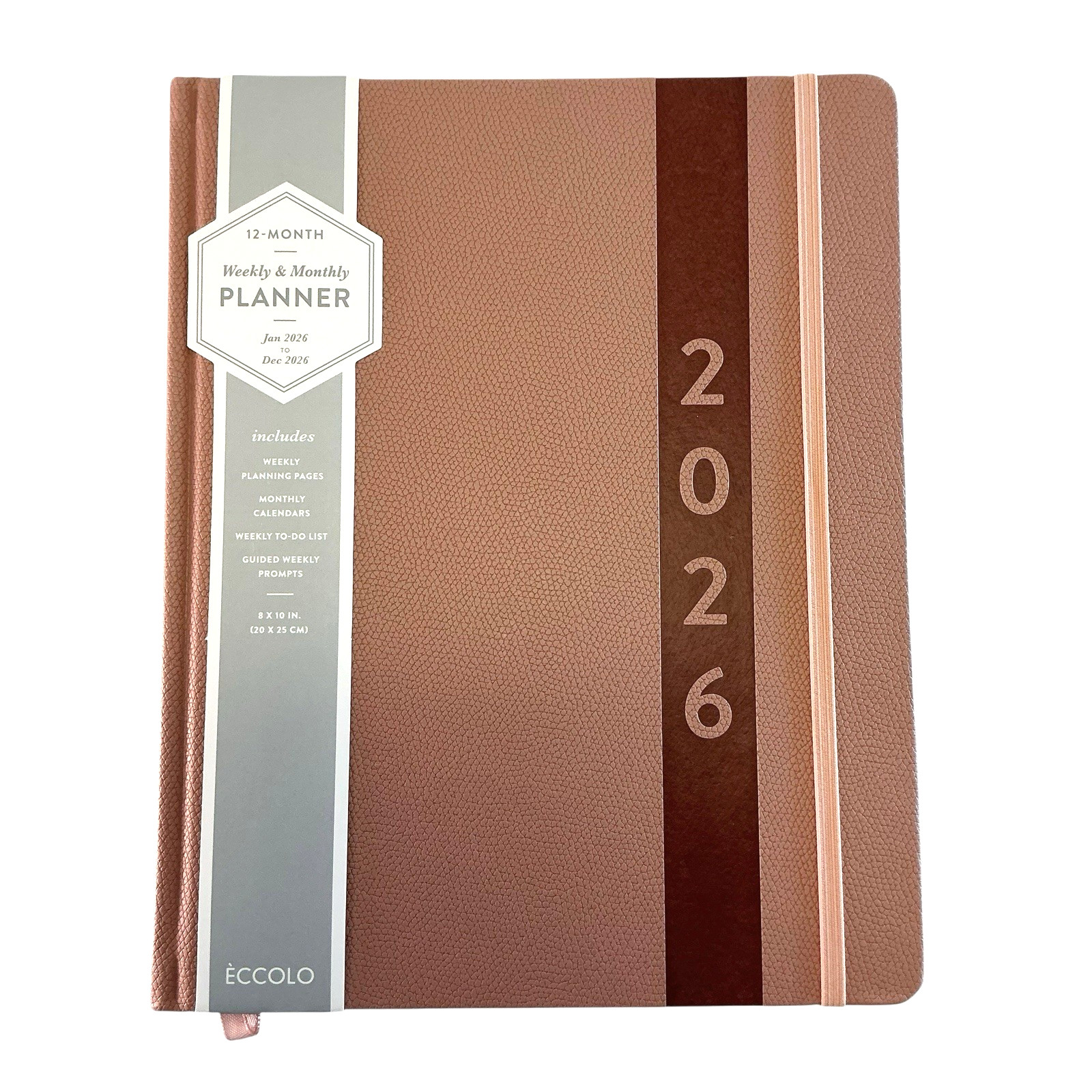 eccolo Monthly/Weekly 2026 Planner Terra Cotta Blush Pink w/marker 8″ X 10″