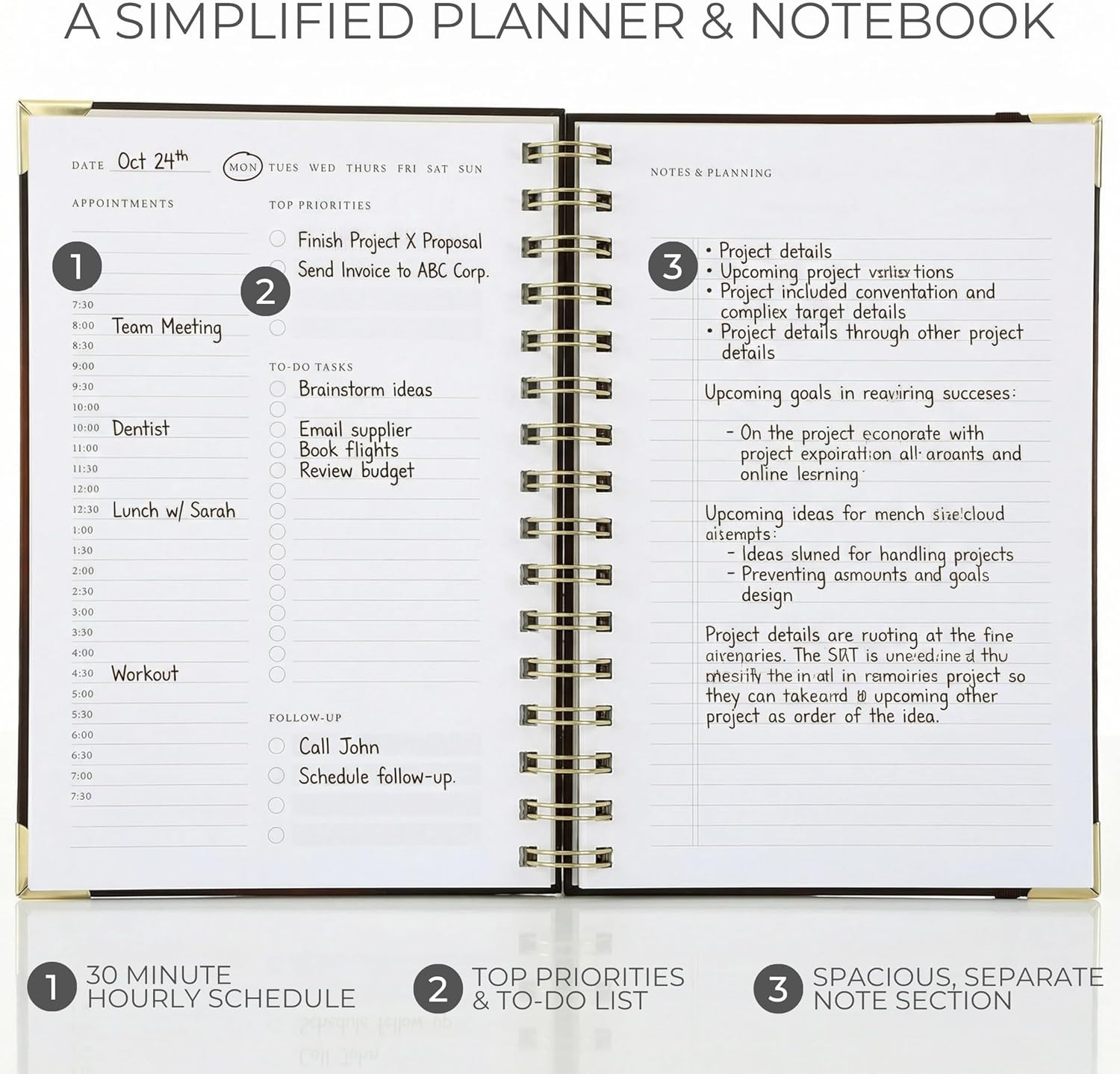 Aesthetic Daily Planner And Notebook With Hourly Schedule – Beautiful Spiral To