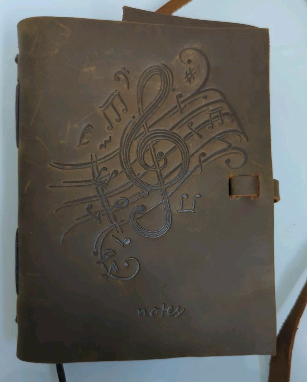 Sovereign Leather Journal Notebook Music Notes Embossed Wrap Tie HandmadeStyle
