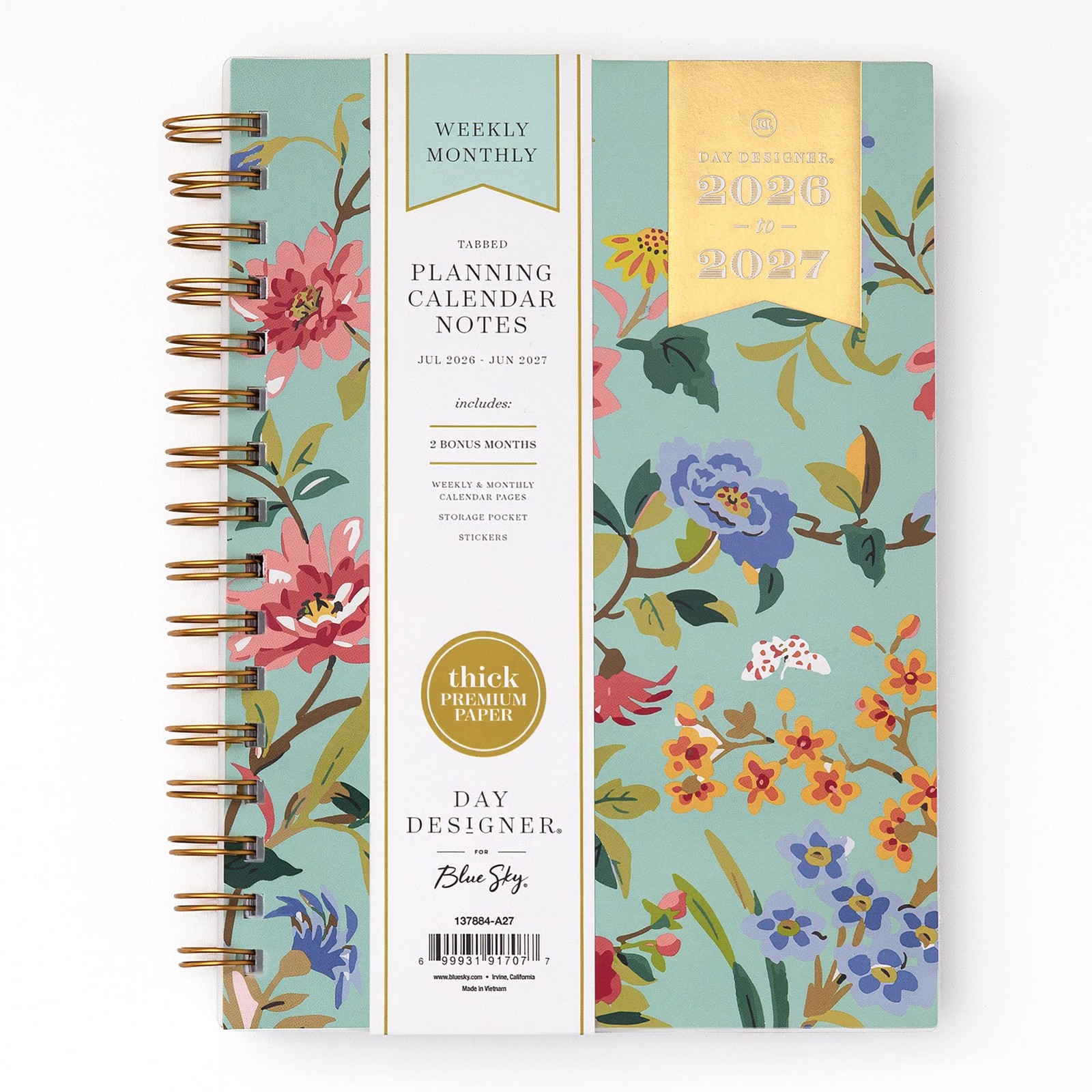 Blue Sky Day Designer 5.875″ x 8.625″, Climbing Floral Mint- 2026/2027