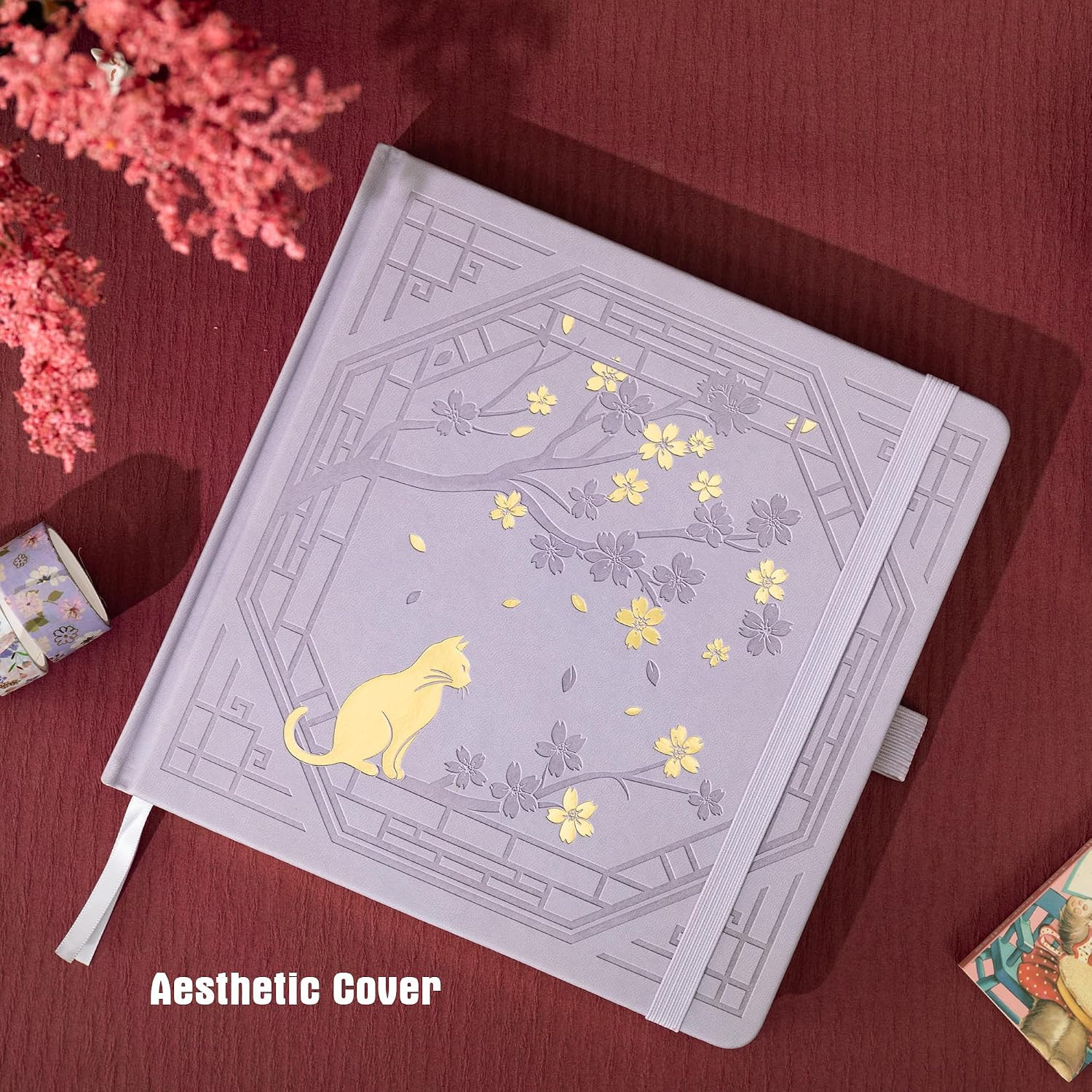 Square Dotted Journal, Cute Cat Journal for Women Girls, Dot Notebook with Prett