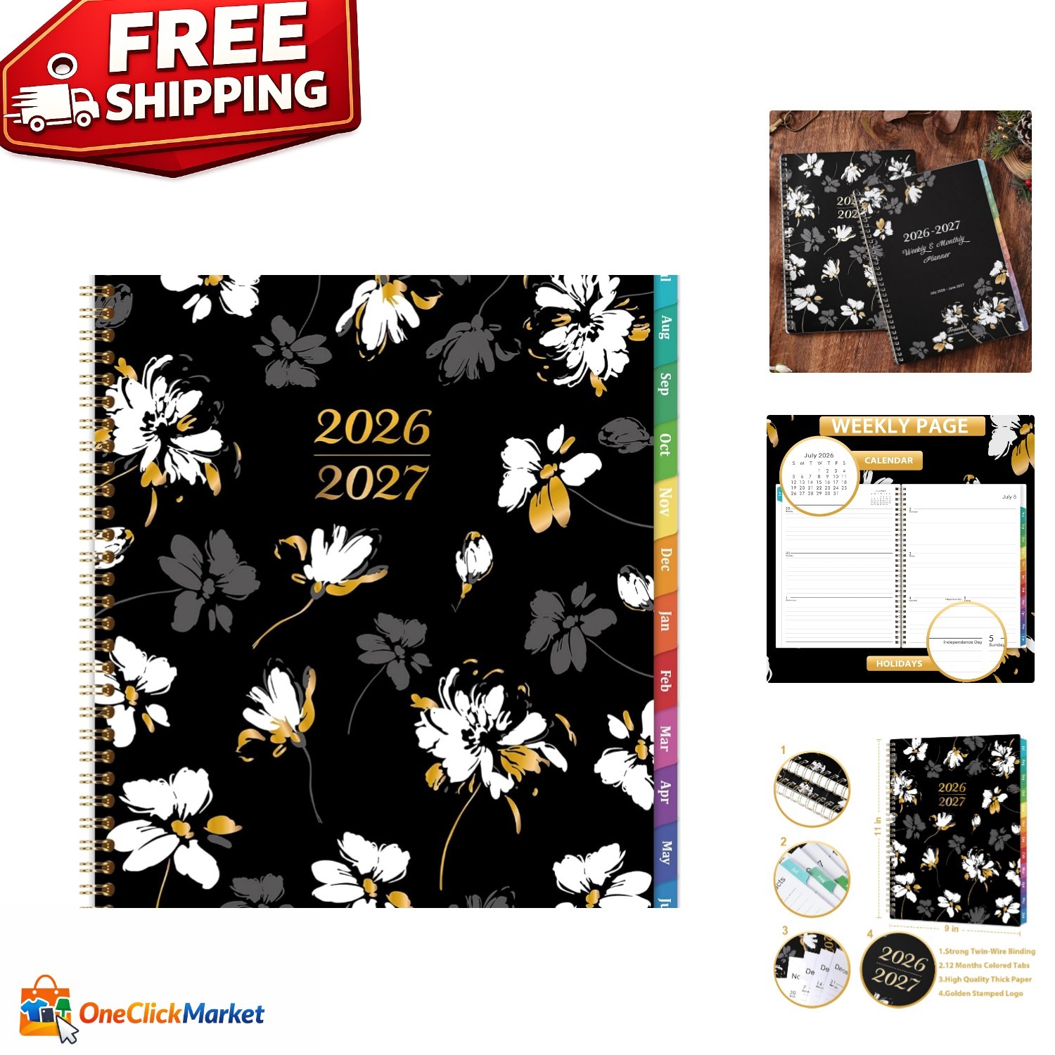 Ultimate 2026-2027 Planner: Weekly & Monthly Views, Colorful Tabs, 8.5” x 11”
