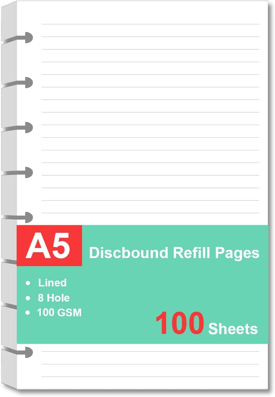 Junior Size Refills Paper, A5 Loose Leaf Paper for TUL Custom Note-Taking System