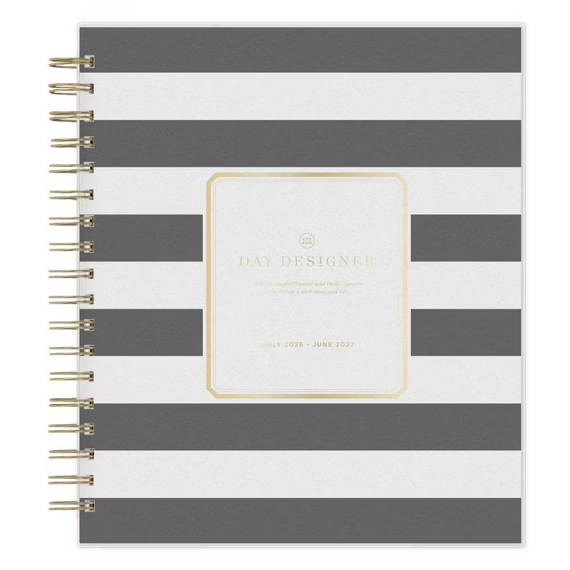2026-2027 Planner Rugby Stripe Black Frosted 27 Daily/Monthly Safety Wirebound