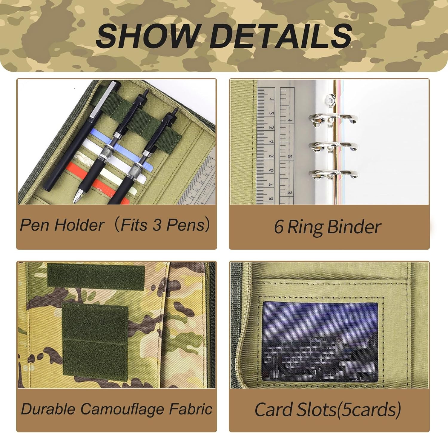 Army Military Padfolio Ring Binder with Zippered Portfolio Organizer and Tactica