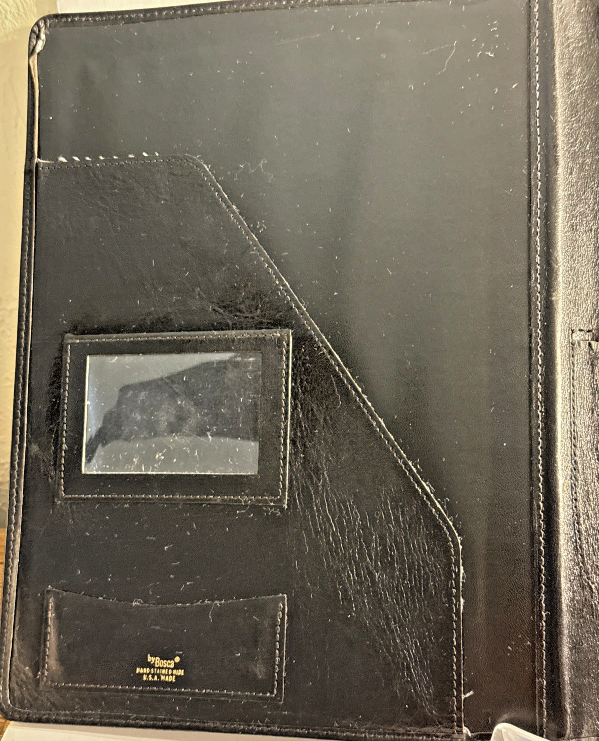 BOSCA USA VINTAGE Black Hand Stained Old Leather Deluxe Portfolio 7 DAY SALE