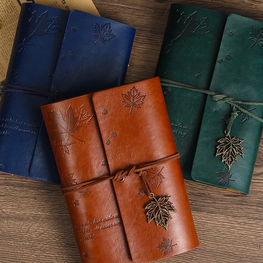 Vintage Spiral Ring Journal Leather Cover Kraft Paper Travel Diary Gift