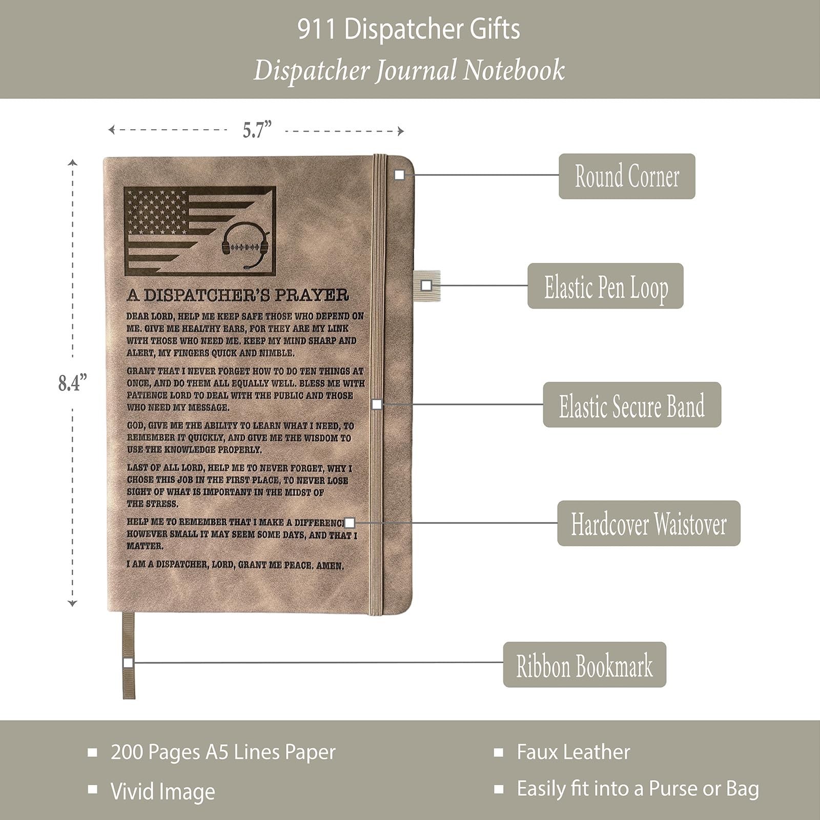 Dispatcher Prayer Gifts for Men Women, 911 8.4”x 5.7”, Coyote Brown