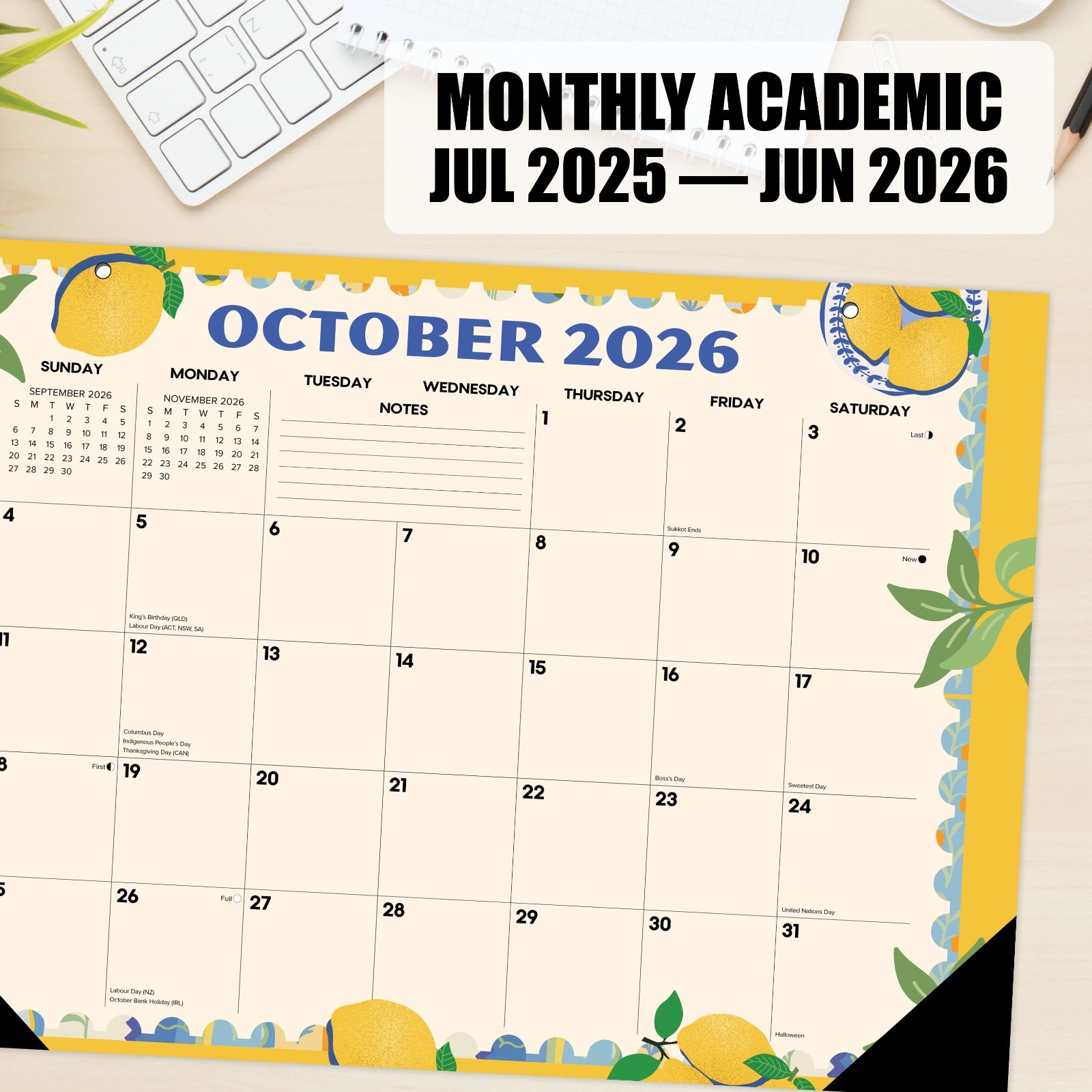 Mediterranean Moments AY July 2026 – June 2027 17″ x 12″ Small Monthly Deskpad