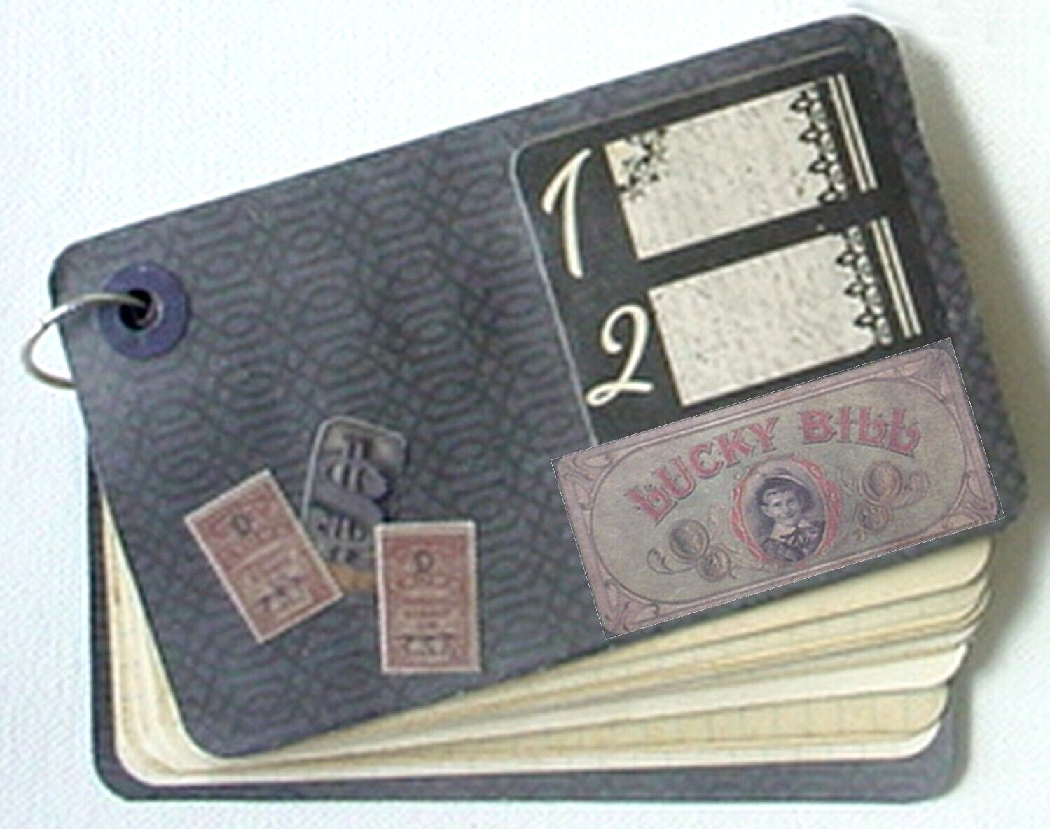MINI NOTEBOOK JOURNAL w RING & VINTAGE STYLE EMBELLISHMENTS HANDMADE OOAK