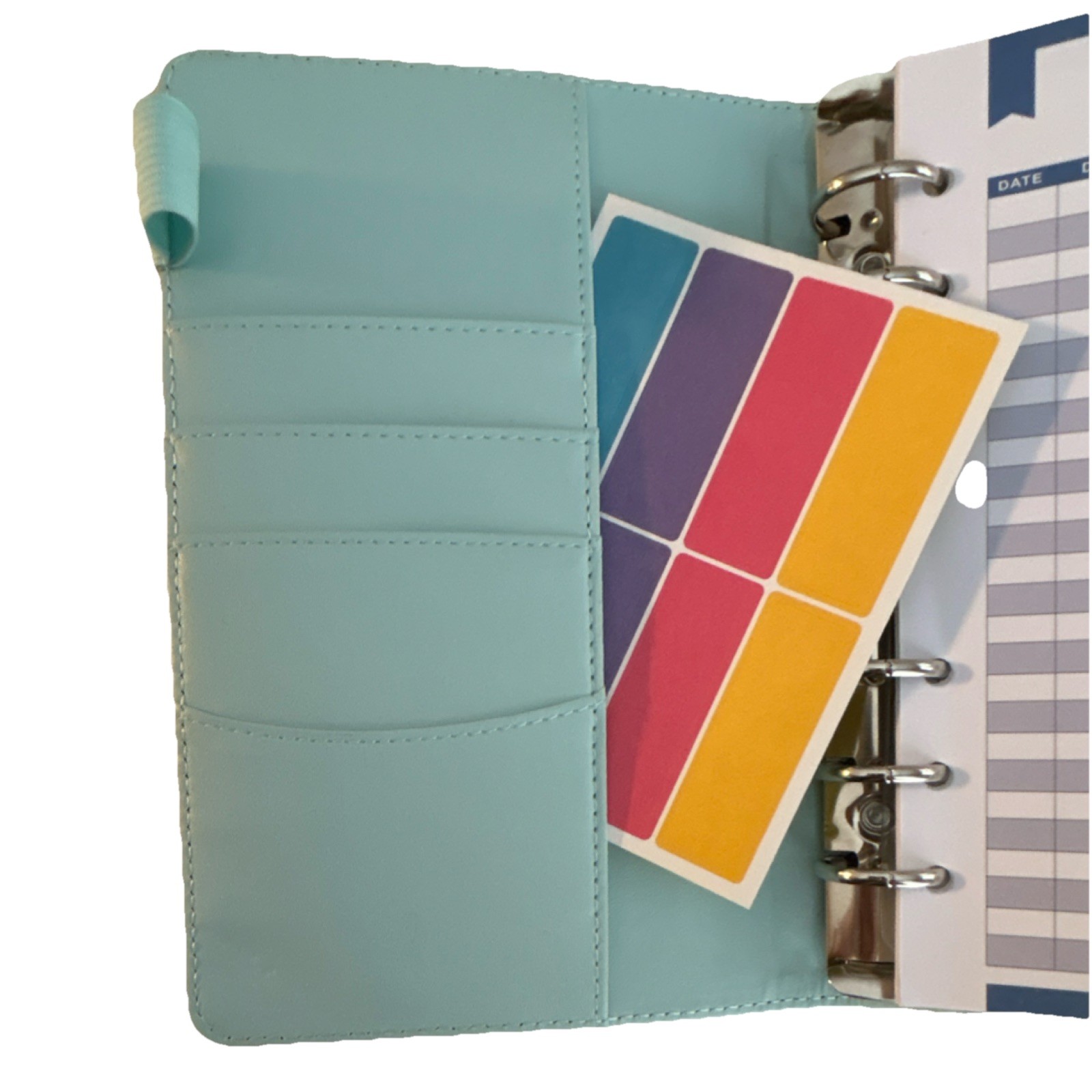 Blue and White Small Budget Organizer with Cash pockets, Card Slots, and Labels,