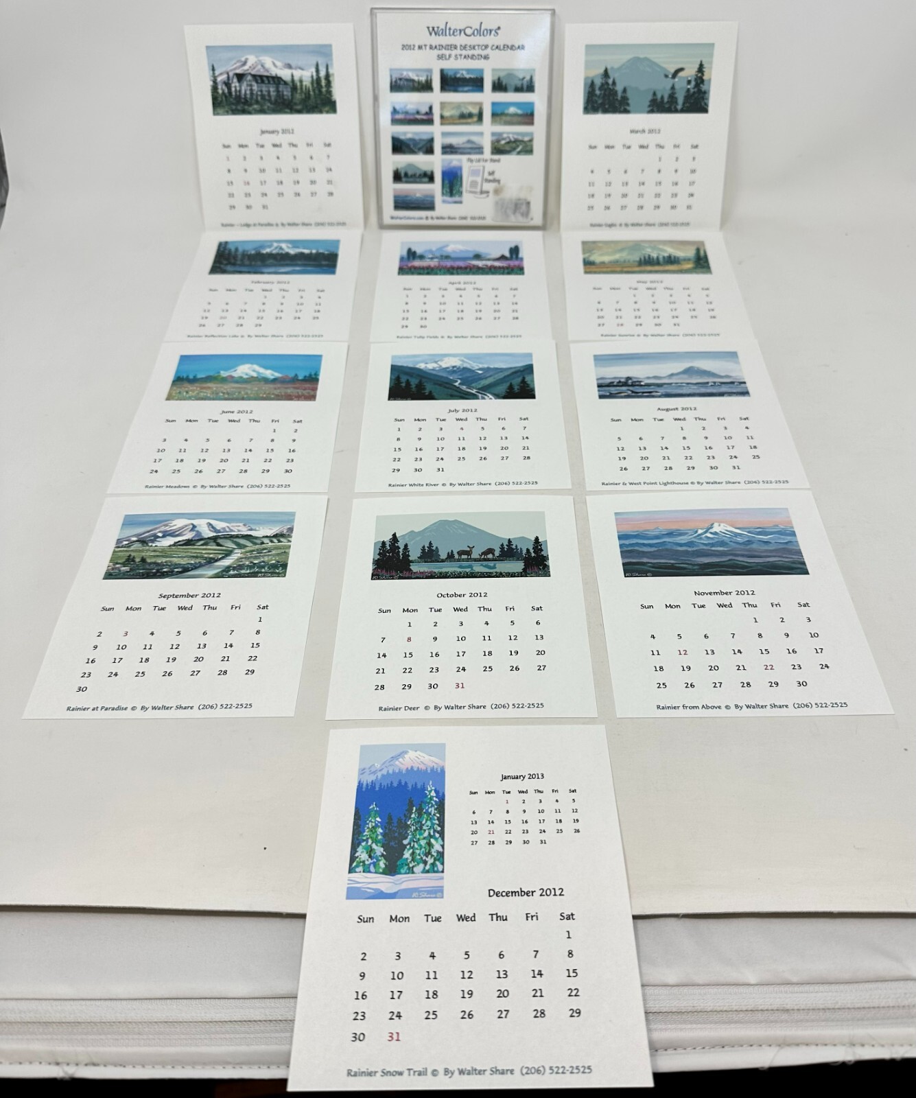 2012 Mt Rainier Walter Share Colors Self Standing Desktop Card Calendar