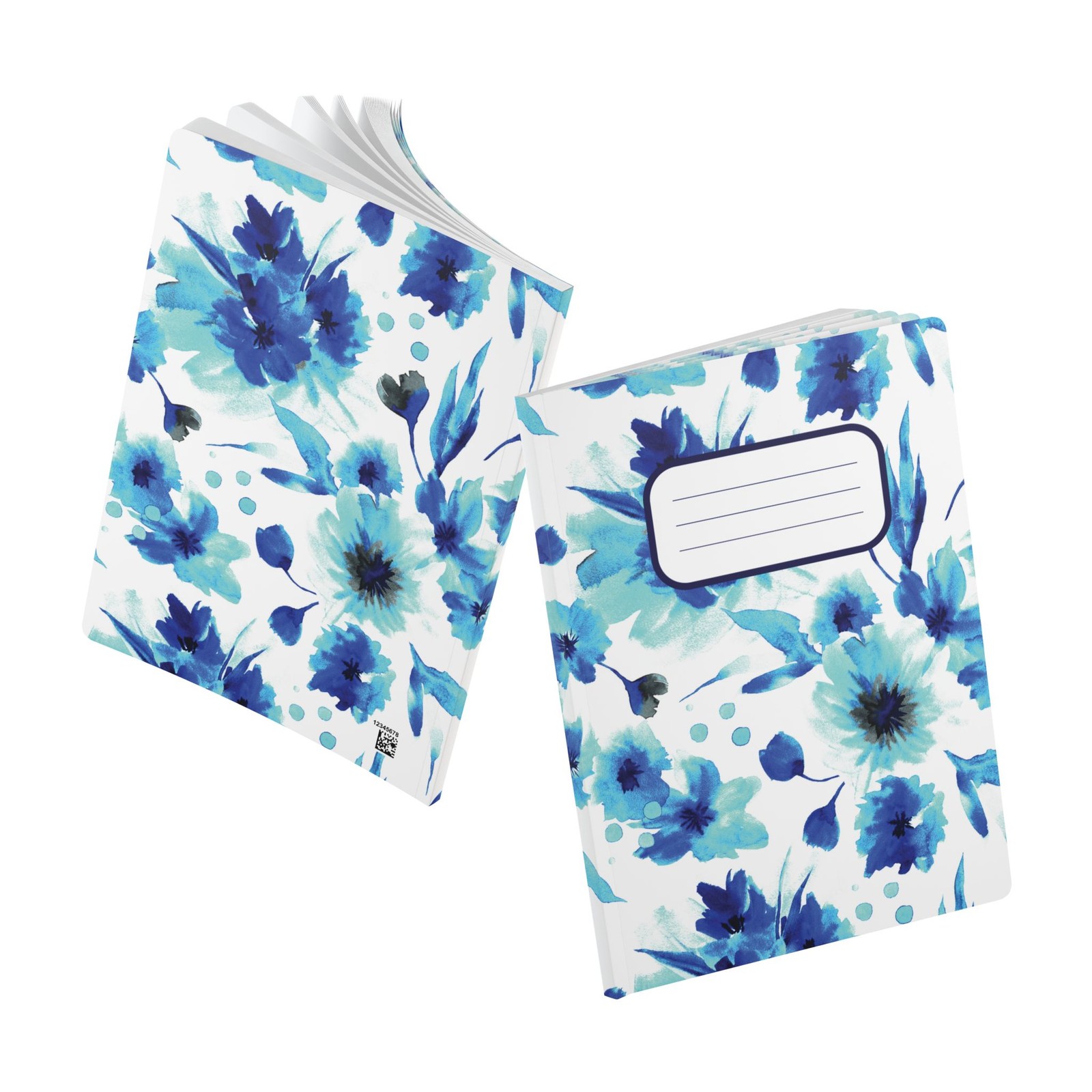 Floral Watercolor Journal Notebook Blue White Flower Writers Students Artists