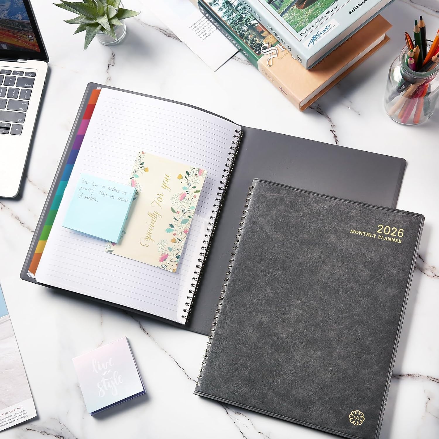 Monthly Planner Jul 2024-Dec 2025 Leather Cover 18Month Planner 9″x11″, Grey