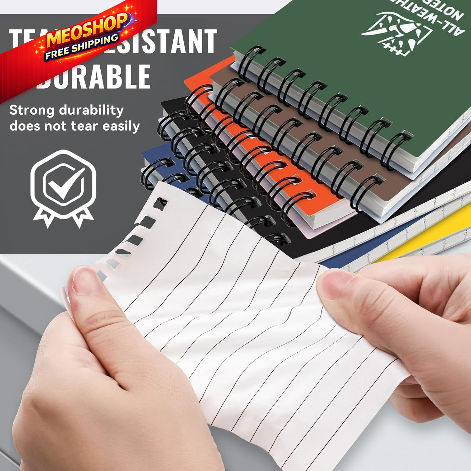 6 Pack Waterproof Notebook, 3″ x 5″ Top-Spiral Pocket Notepad 6 Pack, Rainbow