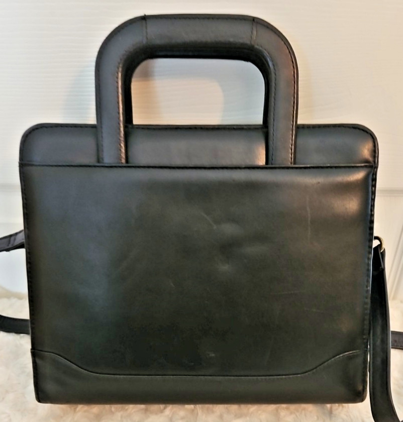VTG Franklin Quest 11.5″ Black Leather 7-Ring Binder Organizer Handles Straps