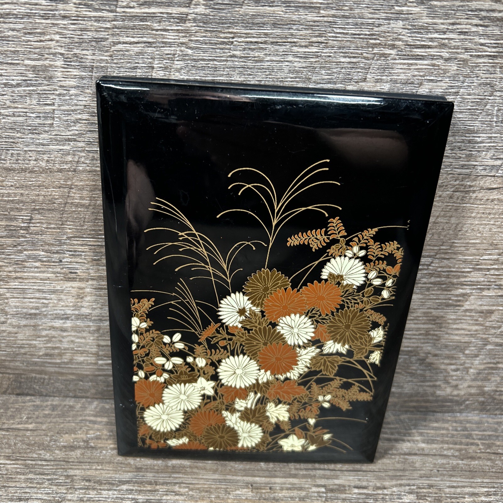 Black Lacquered Address Book – Black with Multi Colored Flowers 7 x 5″ unused