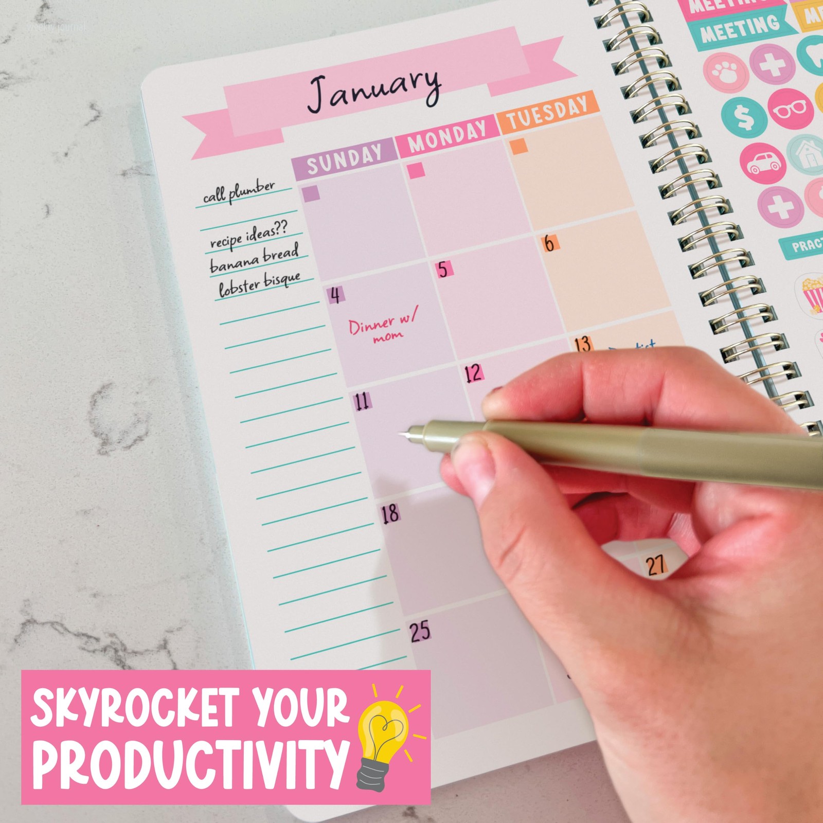 Undated Planner Weekly and Monthly – Spiral 6 x 8 inches, Doodle Blue