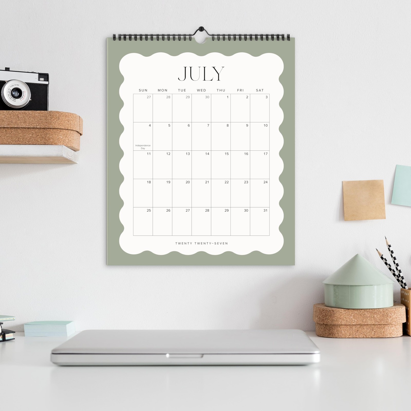 Aesthetic 2026 Wall Calendar January 2026 to July 2027 Beige Sage