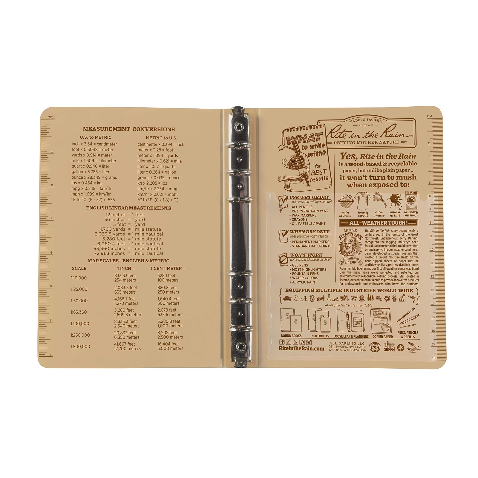New Rite in the Rain Ring Binder 1/2 inch Tan 9200T