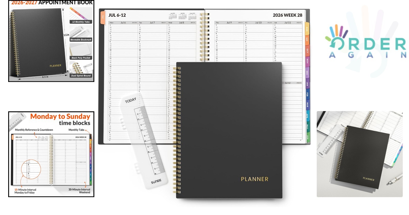 2026-2027 Appointment Book Weekly Monthly Planner Black 8.5×11 Flexible Cover