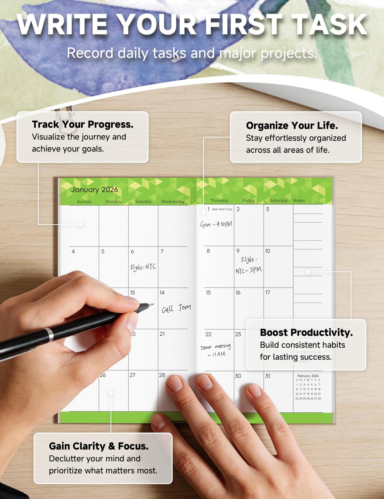 ADUN Stationery Pocket Calendar 2026-2028 3.5″ x 6.7″, multicolor floral