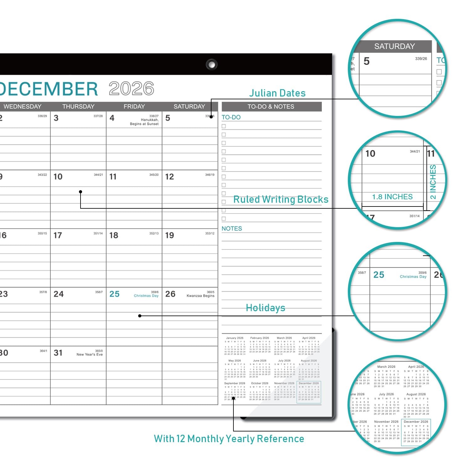 2026-2027 Desk Calendar – 17″ x 12″ 2026-2027, x 12″, Gray