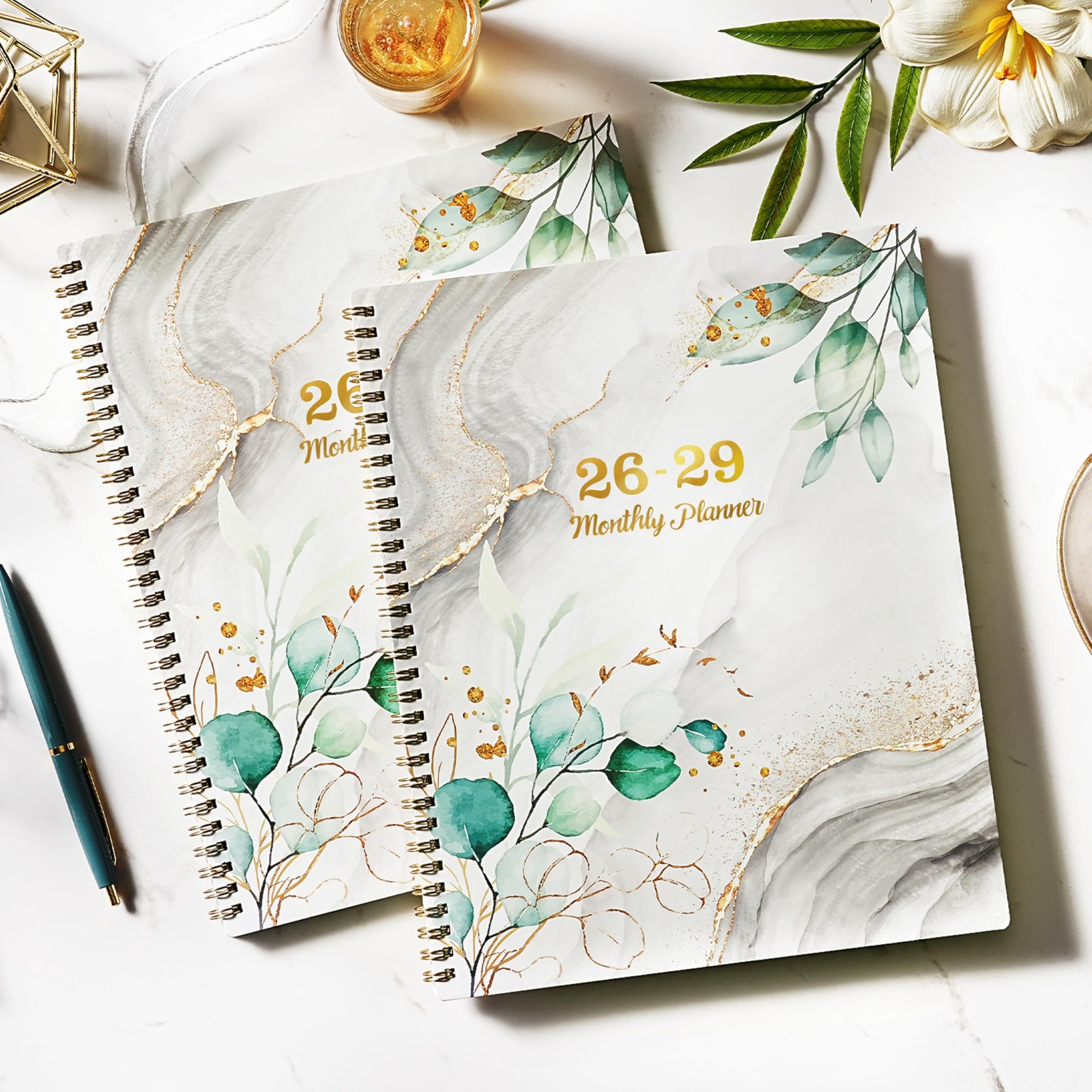 Monthly Planner 2026-2029 – 3 Year 9×11 inches, white, gold