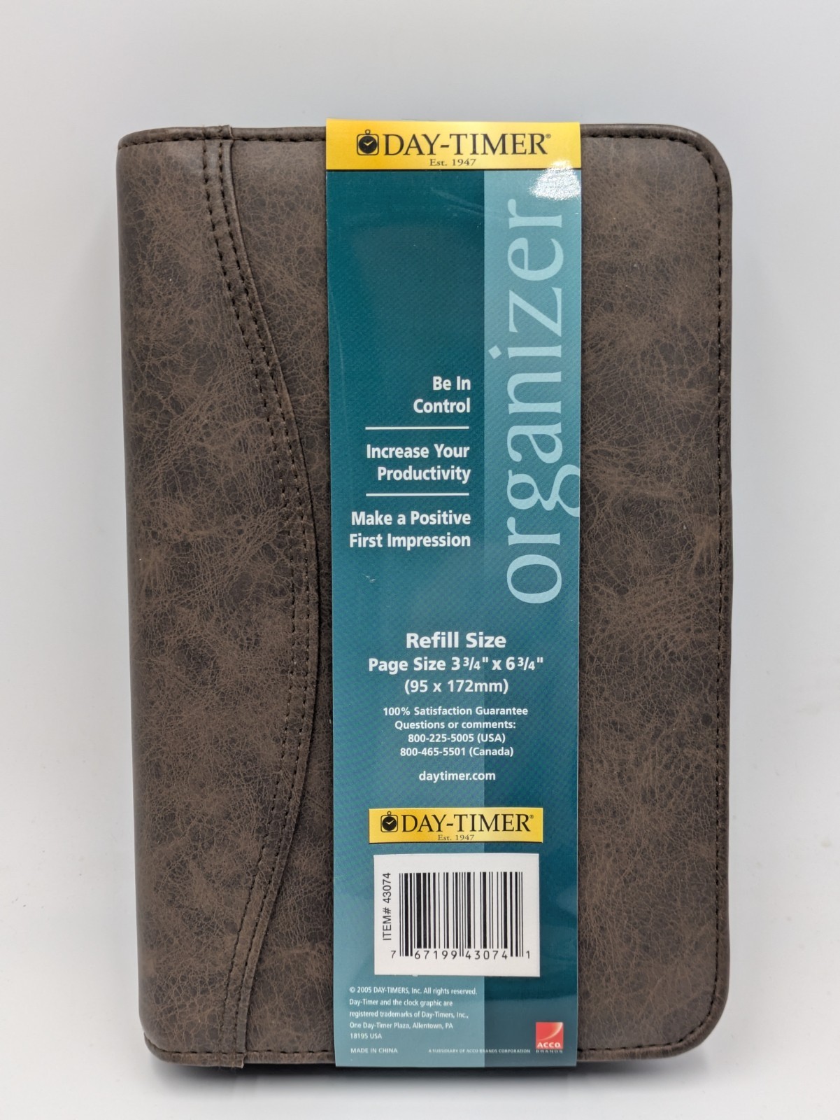 Day Timer Brown Zippered 6-Ring Planner Organizer Approx. 5.5” X 9”