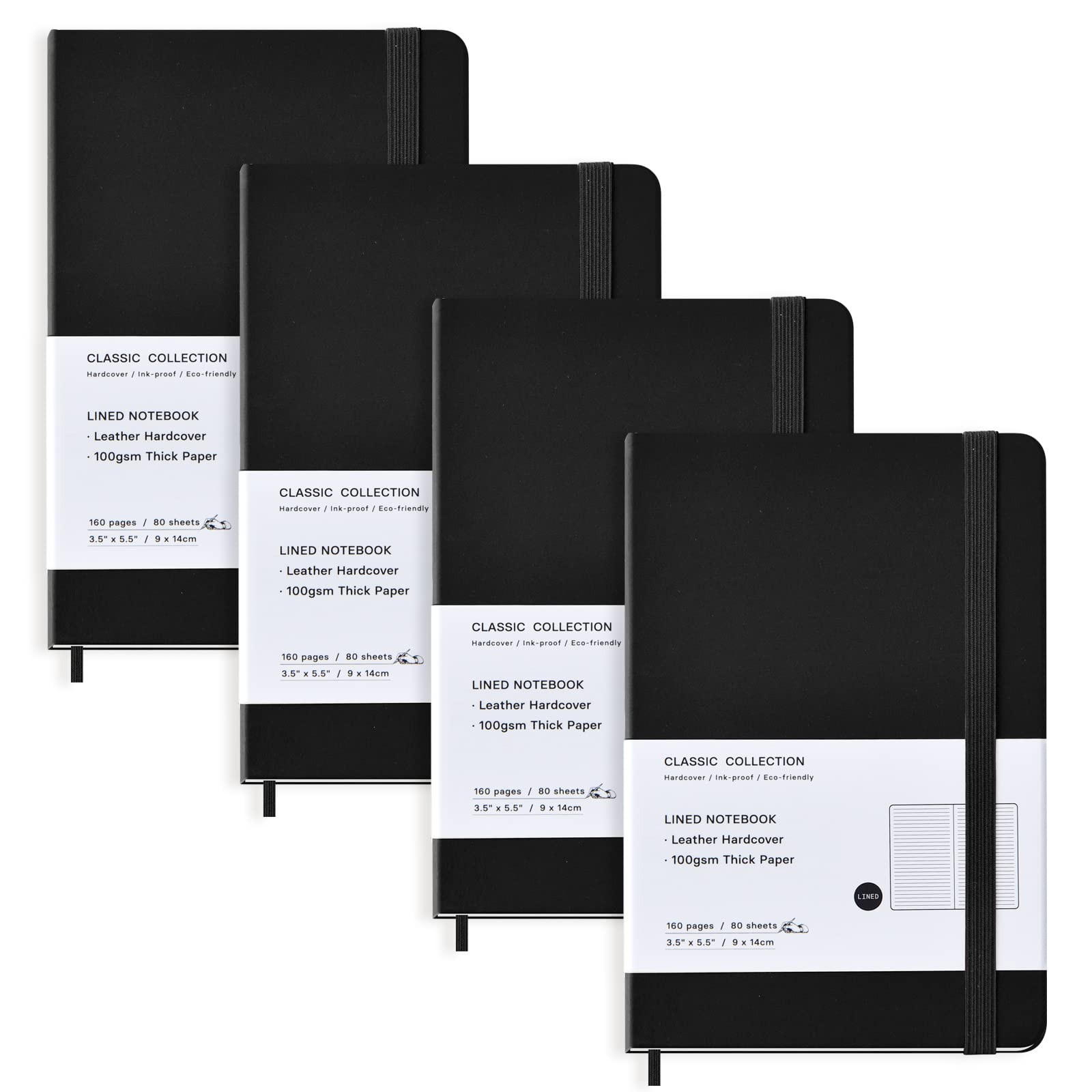 Coopay 4 Pack Pocket Notebook Journals Bulk, 3.5″ x 5.5″, 160 4 Pack, Black